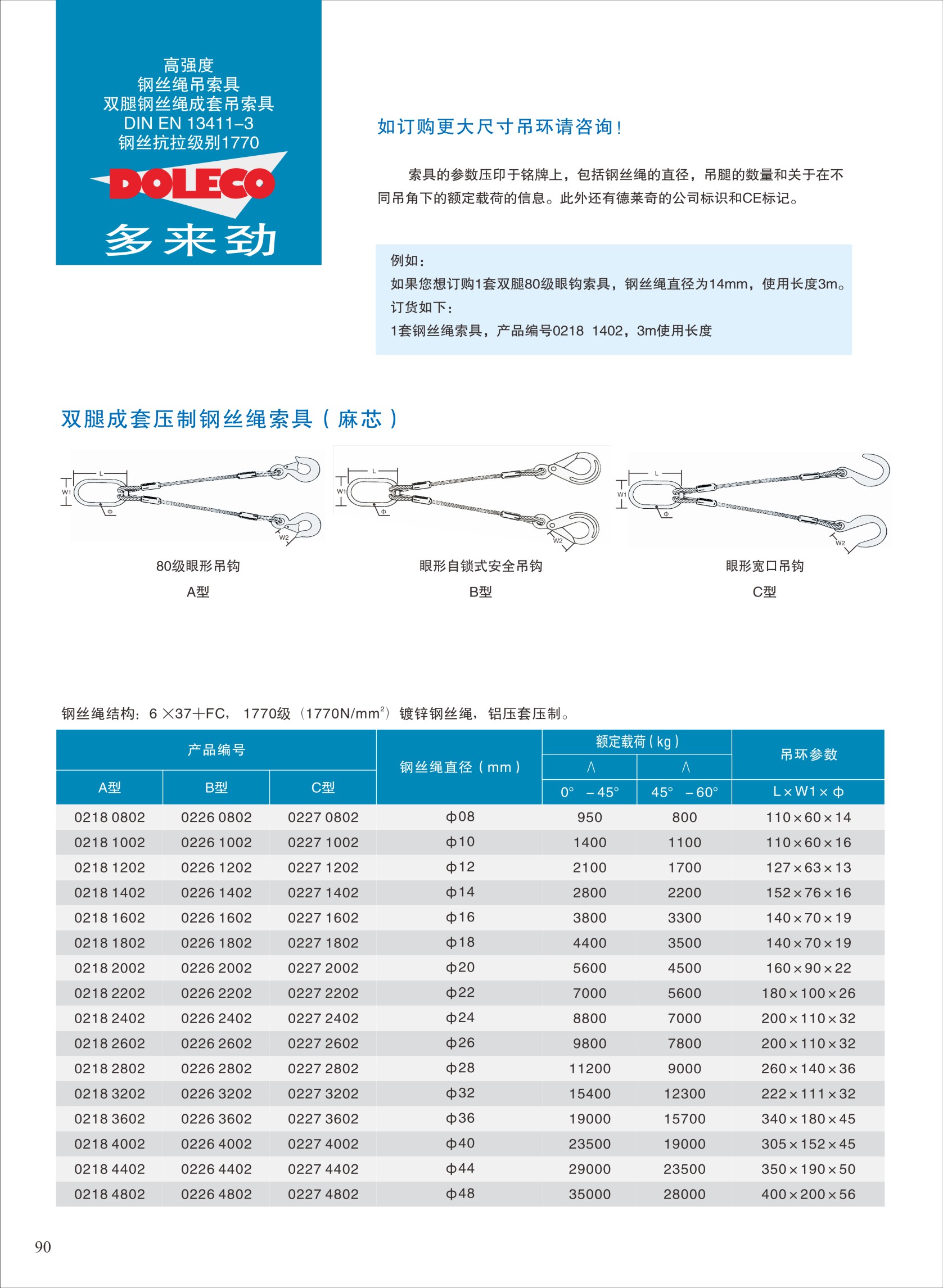 双腿钢丝绳成套吊索具